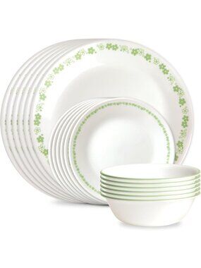 18-Piece Glass Dinnerware Set for 6 | Chip & Crack Resistant | Spring Blossom